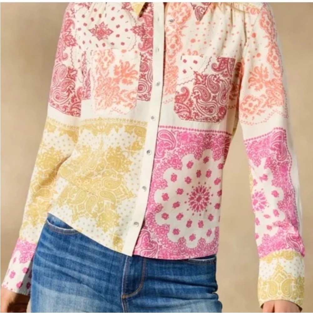 Sundance Ryleigh Mixed Bandana Print Cropped Button Front Shirt